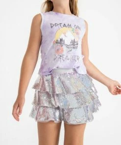 Lola + The Boys 3 Layers Shimmering Silver Sequin Skirt Girls