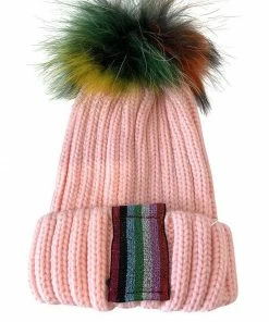 Lola + The Boys Girls Metallic Rainbow Stripe Beanie