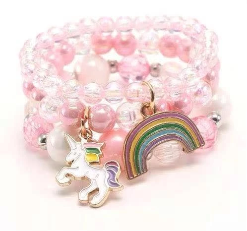Discount 😉 Lola + The Boys Pink Rainbow Unicorn Bracelet Stack 👧 Girls 😍 3 Lola + The Boys Pink Rainbow Unicorn Bracelet Stack Girls
