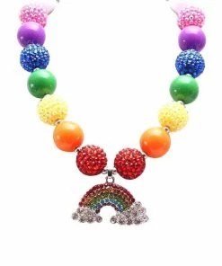 Lola + The Boys Girls Rainbow Crystal Gum-ball Necklace