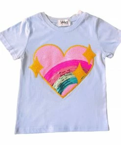 Hot Sale ๐ Lola + The Boys Baby Blue Rainbow Heart T-Shirt ๐ 5 Lola + The Boys Baby Blue Rainbow Heart T-Shirt