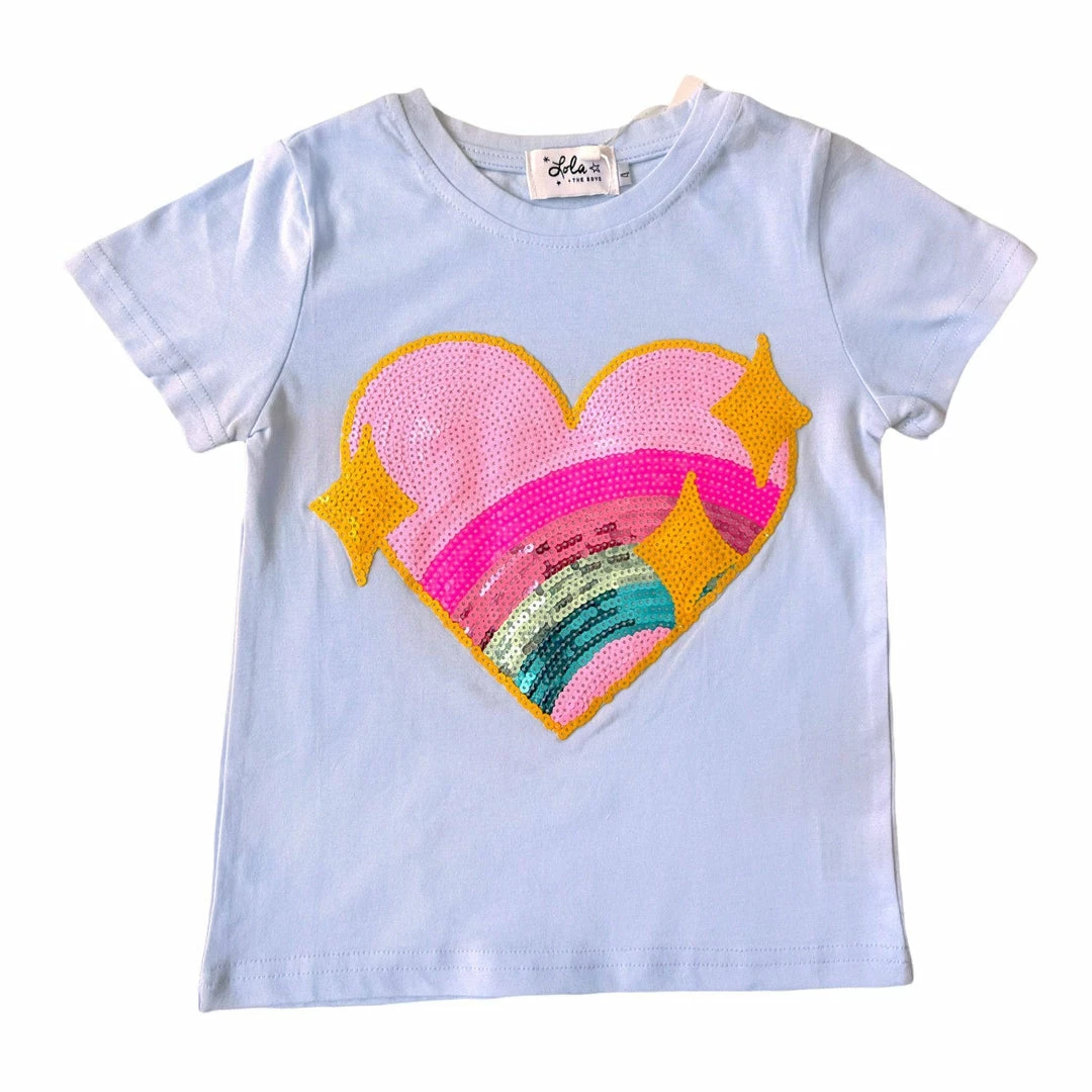 Hot Sale ๐ Lola + The Boys Baby Blue Rainbow Heart T-Shirt ๐ 4 Lola + The Boys Baby Blue Rainbow Heart T-Shirt