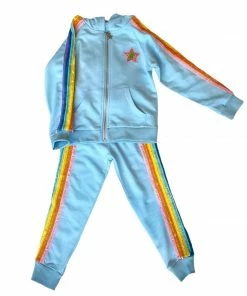 Lola + The Boys Baby Blue Rainbow Sequin Joggers Set New Arrivals
