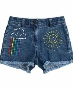 Lola + The Boys Girls Embroidered Rainbow Denim Shorts