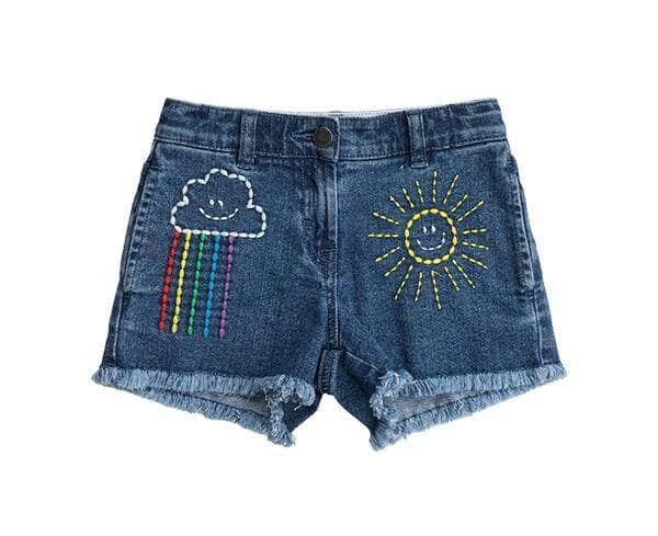 New 🌟 Lola + The Boys 👧 Girls Embroidered Rainbow Denim Shorts ✨ 4 Lola + The Boys Girls Embroidered Rainbow Denim Shorts