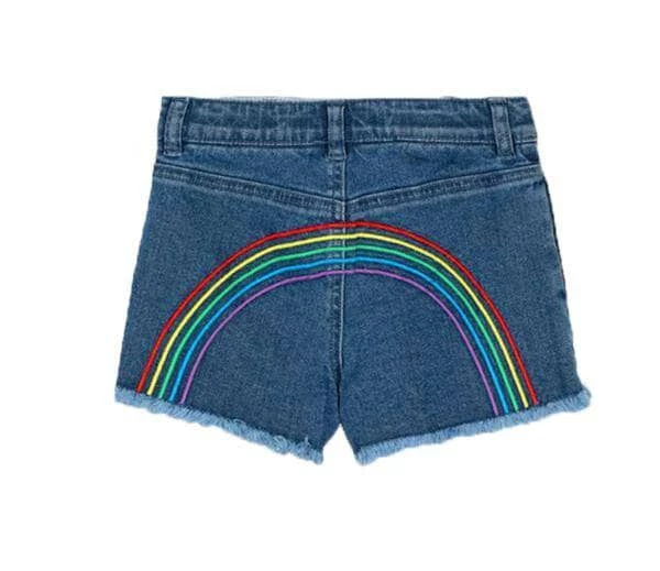 New 🌟 Lola + The Boys 👧 Girls Embroidered Rainbow Denim Shorts ✨ 5 Lola + The Boys Girls Embroidered Rainbow Denim Shorts