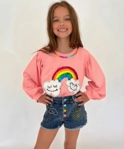 New 🌟 Lola + The Boys 👧 Girls Embroidered Rainbow Denim Shorts ✨ 11 Lola + The Boys Girls Embroidered Rainbow Denim Shorts