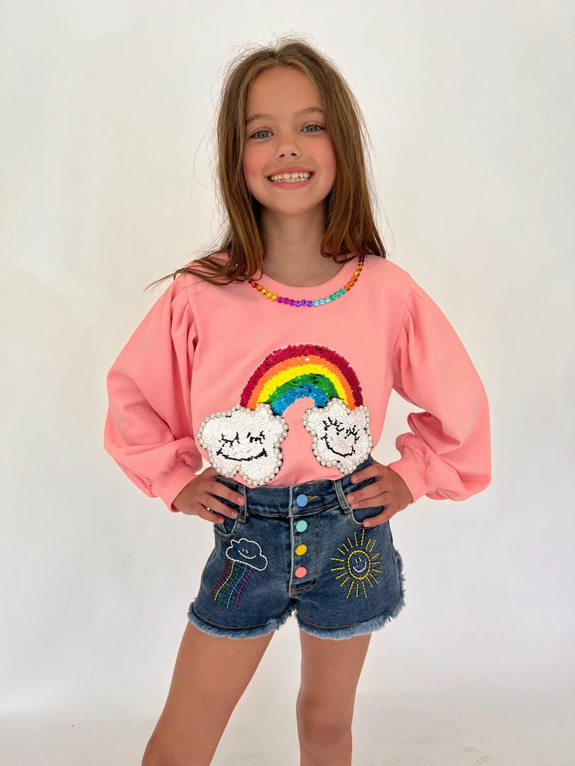 New 🌟 Lola + The Boys 👧 Girls Embroidered Rainbow Denim Shorts ✨ 7 Lola + The Boys Girls Embroidered Rainbow Denim Shorts