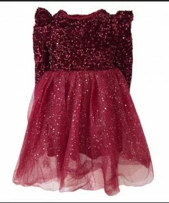 Lola + The Boys Burgundy Sequin Dress Girls