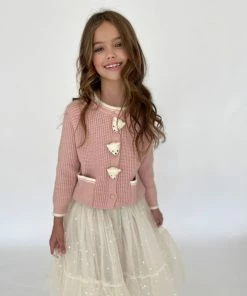 Lola + The Boys New Arrivals Pink Bear Knit Cardigan