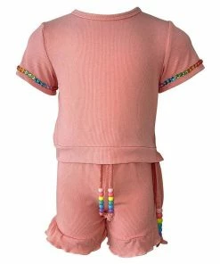 Lola + The Boys Girls Candy Beaded Ruffle Set Pink
