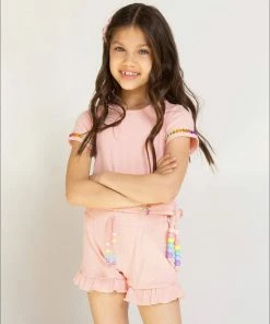 Lola + The Boys Girls Candy Beaded Ruffle Set Pink