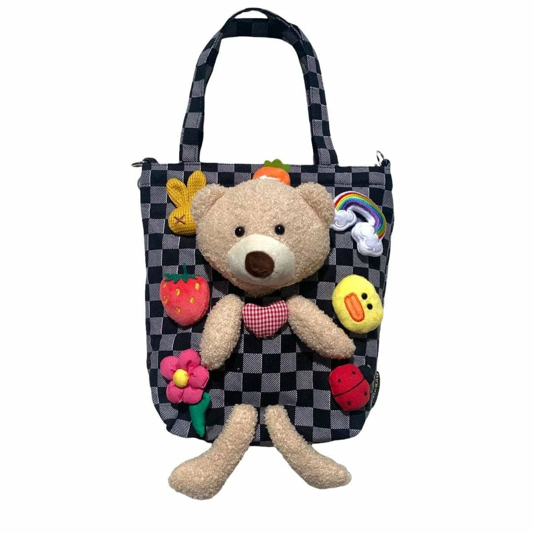 Cheapest ๐ฅฐ Lola + The Boys Checkered Beary Cute Plushie Tote ๐ 4 Lola + The Boys Checkered Beary Cute Plushie Tote