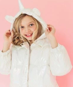 Lola + The Boys Iridescent Unicorn Puffer Coat