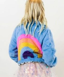 Lola + The Boys Rainbow Faux Fur Coat Baby Blue New Arrivals