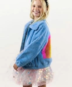 Lola + The Boys Rainbow Faux Fur Coat Baby Blue New Arrivals