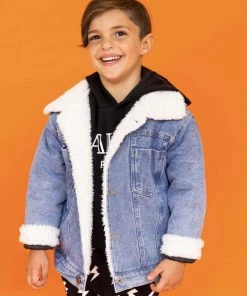 Lola + The Boys Denim Snake Sherpa Jacket