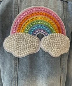 New ๐ Lola + The Boys Rainbow Pearl Denim Jacket ๐ง Girls โค๏ธ 12 Lola + The Boys Rainbow Pearl Denim Jacket Girls