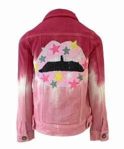 Lola + The Boys Star Struck Lips Dip Dye Denim Jacket