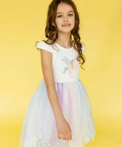 Lola + The Boys Girls Glitter Wing Unicorn Pastel Dress