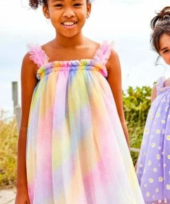 Lola + The Boys Girls Ombré Rainbow Tulle Dress
