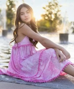 Lola + The Boys St. Barths Tie Dye Pom Pom Dress