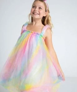 Lola + The Boys Girls Ombré Rainbow Tulle Dress