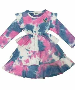 Lola + The Boys Tie Dye Ruffle Dress Long Sleeve Girls
