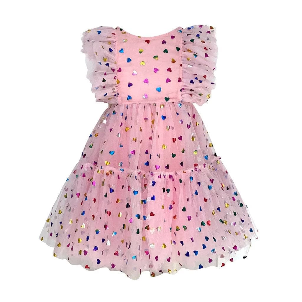 Deals 🎁 Lola + The Boys Foil Rainbow Hearts Tulle 👗 Dress 😀 4 Lola + The Boys Foil Rainbow Hearts Tulle Dress