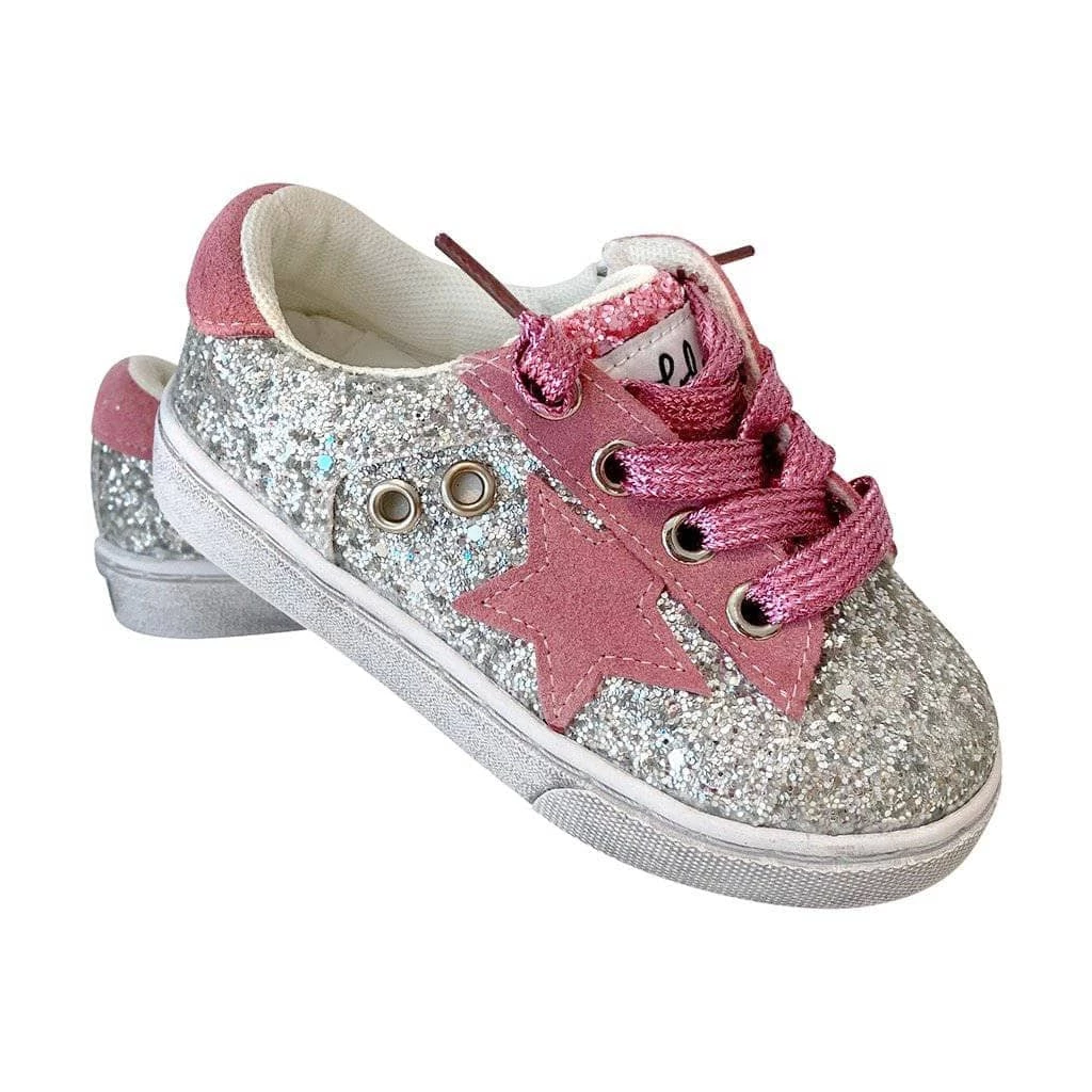 Best Pirce 🎉 Lola + The Boys 👧 Girls Glitter Pink Star 👟 Sneakers 🎉 5 Lola + The Boys Girls Glitter Pink Star Sneakers