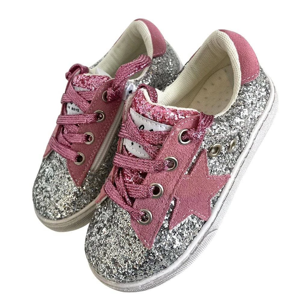 Best Pirce 🎉 Lola + The Boys 👧 Girls Glitter Pink Star 👟 Sneakers 🎉 3 Lola + The Boys Girls Glitter Pink Star Sneakers