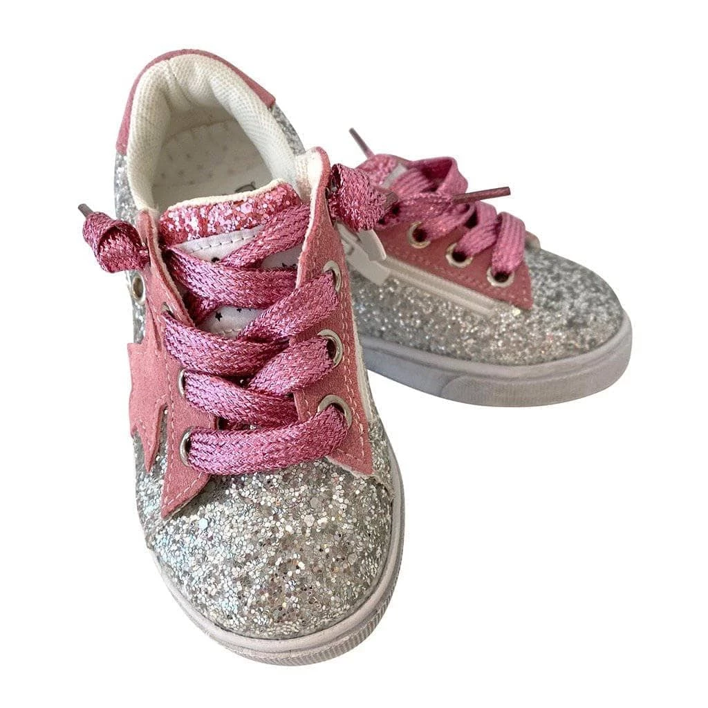 Best Pirce 🎉 Lola + The Boys 👧 Girls Glitter Pink Star 👟 Sneakers 🎉 7 Lola + The Boys Girls Glitter Pink Star Sneakers