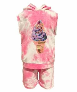 Lola + The Boys Ice Cream Tie Dye Hoodie Shorts Set New Arrivals