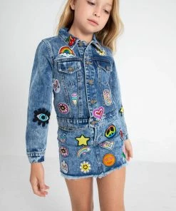 Lola + The Boys Girls All About The Patch Crop Denim Jacket