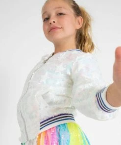 Lola + The Boys Girls Iridescent Star Sequin Bomber
