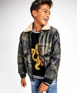 Lola + The Boys Camo Leather Moto Jacket