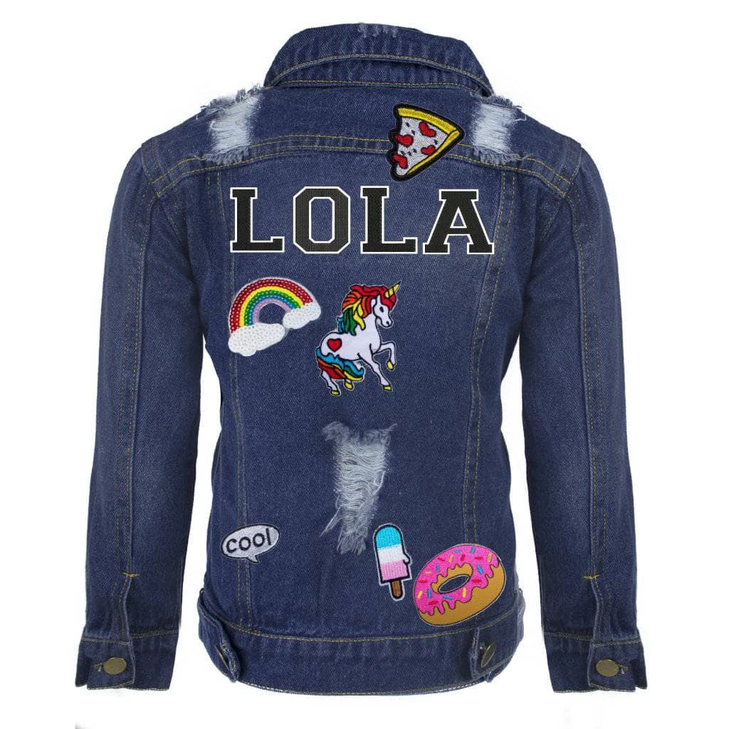 Promo 😍 Lola & The Boys 👧 Girls Customizable Patch Denim Jacket ❤️ 3 Lola & The Boys Girls Customizable Patch Denim Jacket