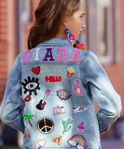 Promo 😍 Lola & The Boys 👧 Girls Customizable Patch Denim Jacket ❤️ 17 Lola & The Boys Girls Customizable Patch Denim Jacket