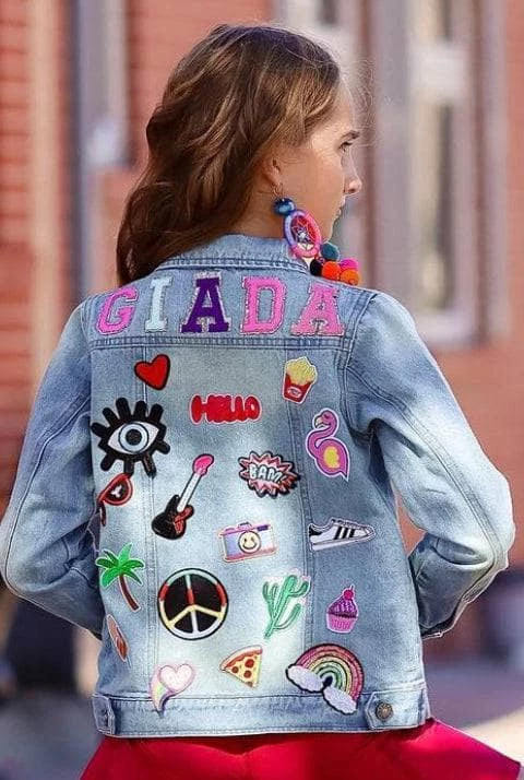 Promo 😍 Lola & The Boys 👧 Girls Customizable Patch Denim Jacket ❤️ 10 Lola & The Boys Girls Customizable Patch Denim Jacket