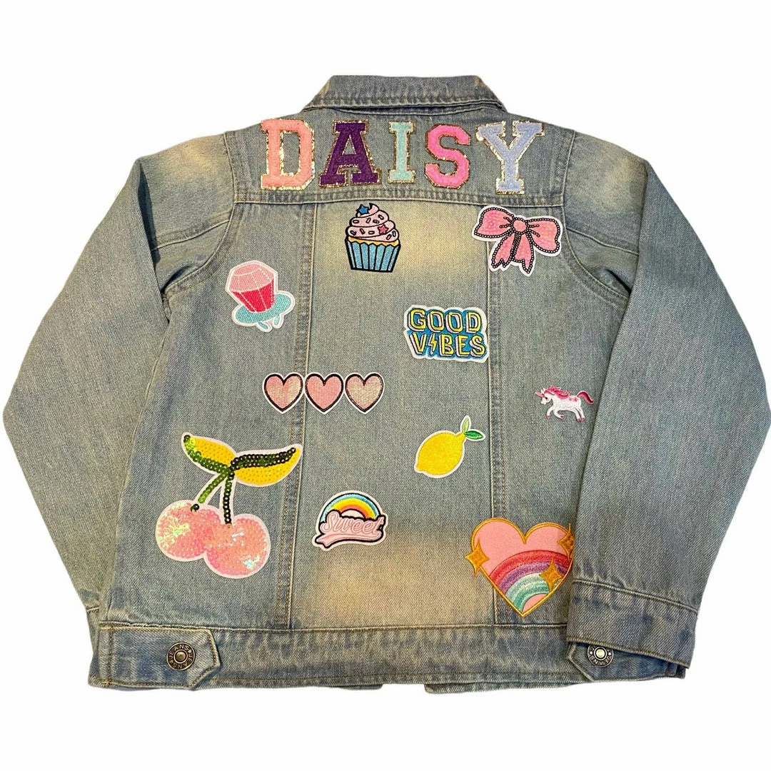 Promo 😍 Lola & The Boys 👧 Girls Customizable Patch Denim Jacket ❤️ 4 Lola & The Boys Girls Customizable Patch Denim Jacket