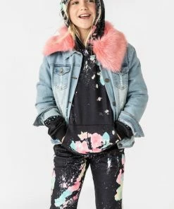 Lola + The Boys Distressed Faux Fur Denim Girls