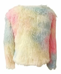Lola + The Boys Funfetti Rainbow Faux Fur Coat Girls