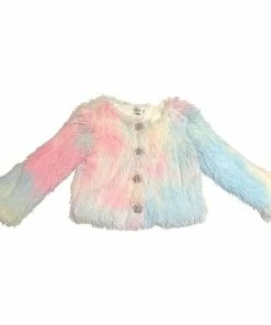 Lola + The Boys Funfetti Rainbow Faux Fur Coat Girls