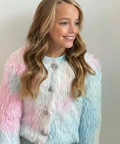 Lola + The Boys Funfetti Rainbow Faux Fur Coat Girls