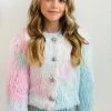 Lola + The Boys Funfetti Rainbow Faux Fur Coat Girls