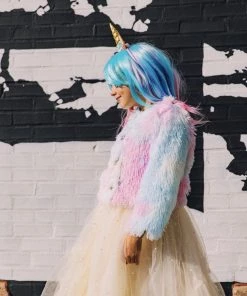 Lola + The Boys Funfetti Rainbow Faux Fur Coat Girls