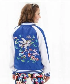 Lola + The Boys Girls Unicorn Satin Bomber