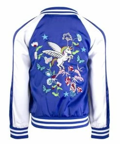 Lola + The Boys Girls Unicorn Satin Bomber