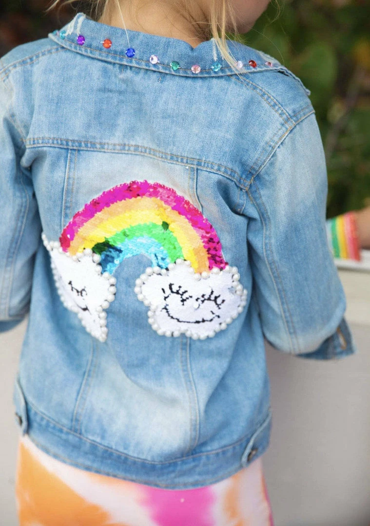 Deals ๐ Lola + The Boys Happy Rainbow Gems Denim Jacket ๐คฉ 5 Lola + The Boys Happy Rainbow Gems Denim Jacket
