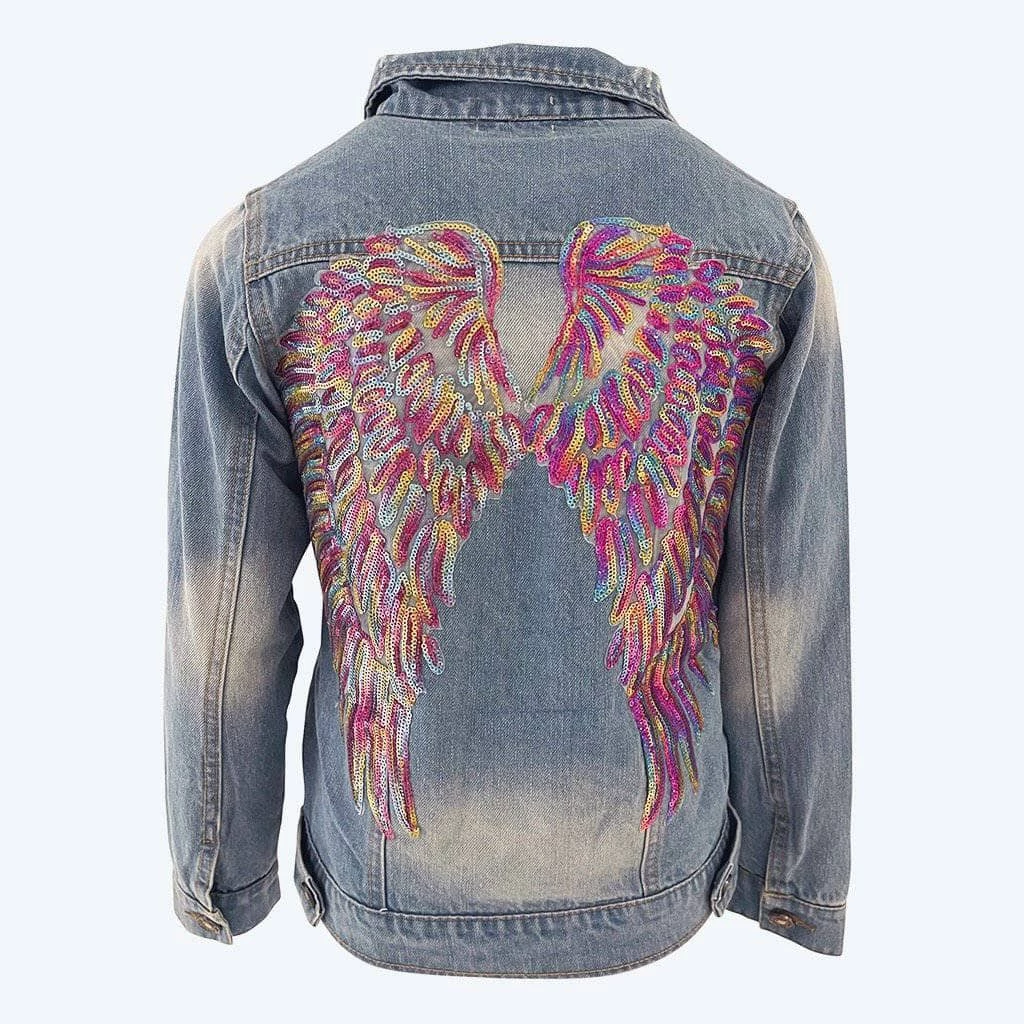 Outlet โค๏ธ Lola & The Boys Neon Angel Wings Denim Jacket ๐ 4 Lola & The Boys Neon Angel Wings Denim Jacket